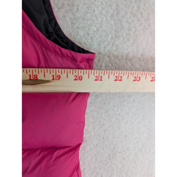 LL Bean Goose Down Vest Pink Womens Medium Removable Hood Fur Trim Zip Pockets - Picture 7 of 16
